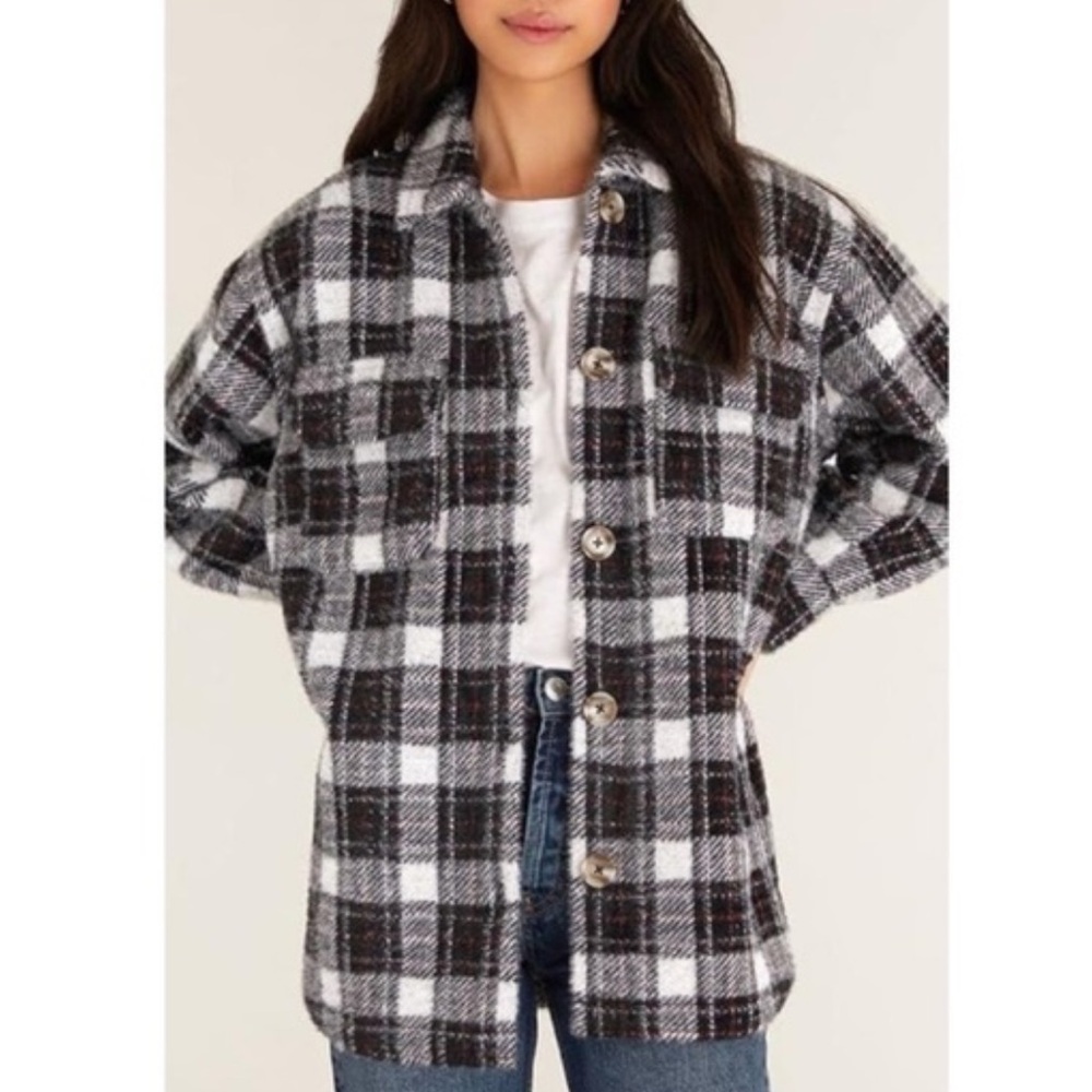 Z Supply Plaid Tucker Jacket Red Black White Size XS